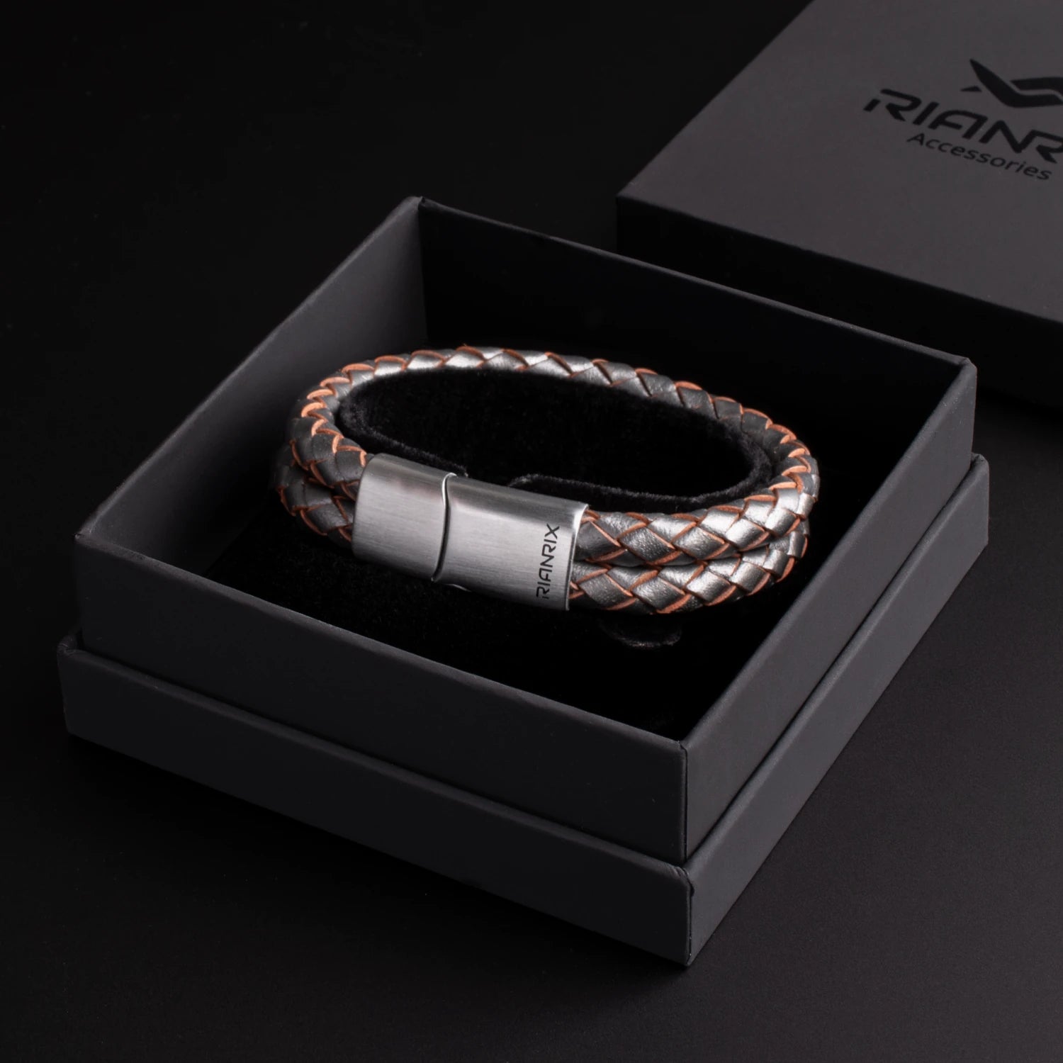 Storm – 6mm Premium Double-Layer Leather Bracelet (steel metallic)