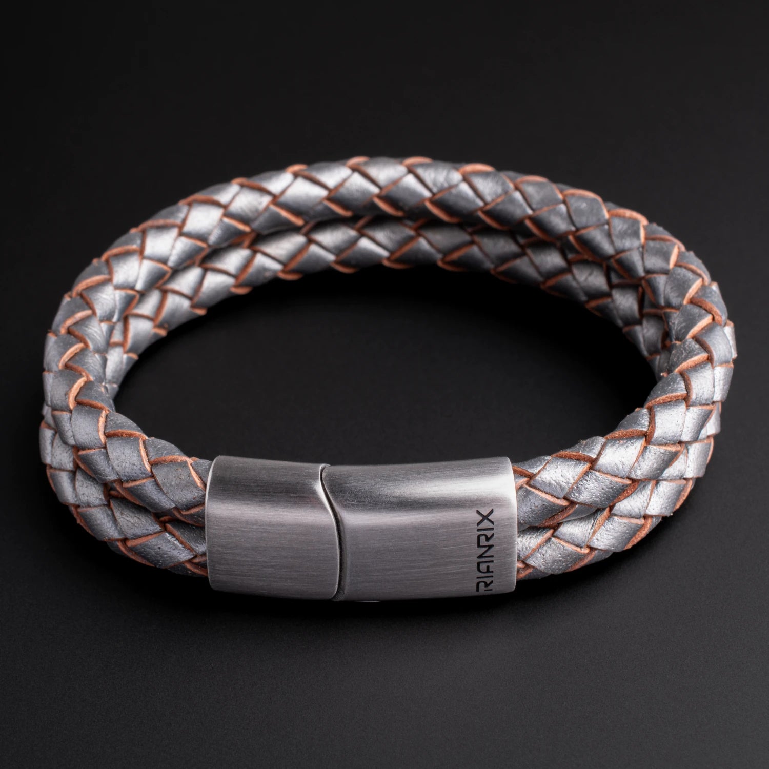 Storm – 6mm Premium Double-Layer Leather Bracelet (steel metallic)