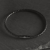 Vance - 3mm genuine leather bracelet in classic black