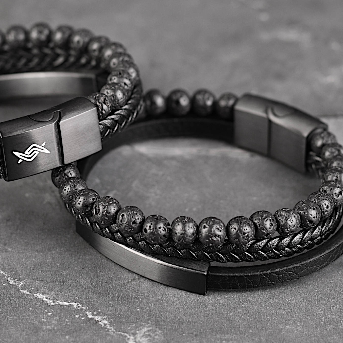 Zane - Multi-layer leather bracelet with lava beads, all angles