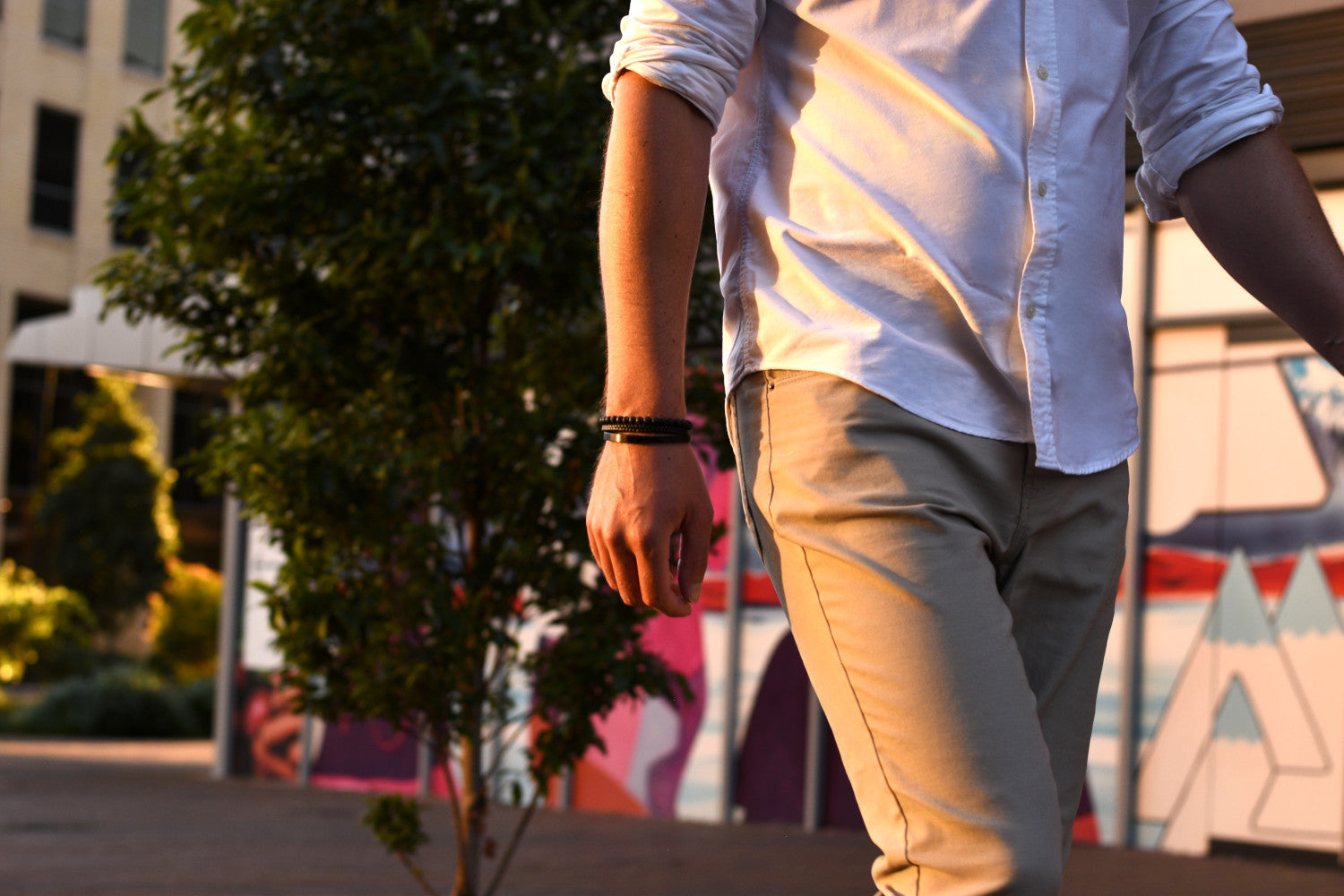 Zane - Multi-layer leather bracelet with lava beads, fashion picture